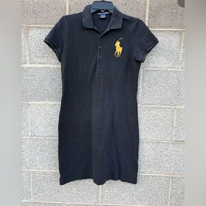 Vtg Ralph Lauren Sport Womens Polo Dress Black w/ Gold Big Pony Preppy Large